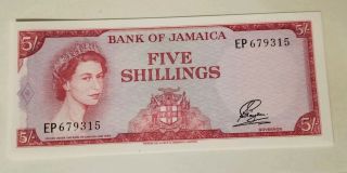 1960 Bank Of Jamaica 5 Shillings Note Unc Crisp