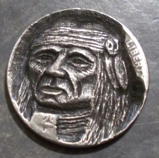 Deep Carved Hobo Nickel,  Native American Indian Proud Brave