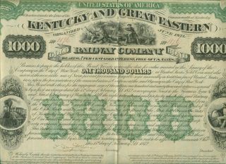 1872 Unissued Kentucky And Great Eastern Railway Company Bond Certificate