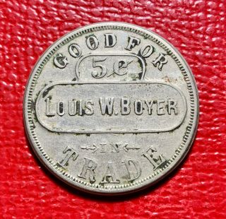 Louis W.  Boyer Canal Winchester Ohio 1880’s Era 5¢ Brunswick & Balke Token Bbc