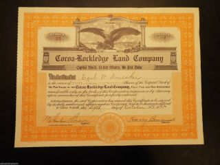 1925 Coroa - Rockledge Land Company Stock Share Certificate Florida