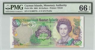 Cayman Islands 2003 P - 32b Pmg Gem Unc 66 Epq 50 Dollars Low S/n 775