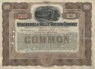 Monongahela Valley Traction Company - Stock Certificate - Common - 1917