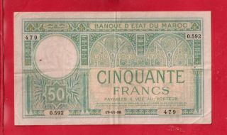 1932 Morocco 50 Francs Bank Note