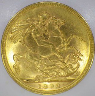 1892 Gold Sovereign British Coin Jubilee Head Queen Victoria Melbourne