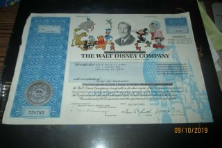 The Walt Disney Company Stock Certificate 1989 No Cash Value