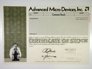 Advanced Micro Devices,  Inc. ,  1989 Odd Shrs Specimen Stock Cert,  Xf Olive