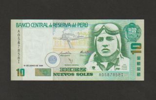 Peru 10 Nuevos Soles Banknote,  16.  6.  1994,  Choice Uncirculated,  Cat 156