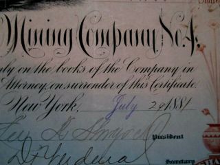 1887 State Line Gold Mining Company Stock Certificate - Esmeraldo County Nevada 2