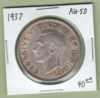 1937 Canadian One Silver Dollar Coin - Au - 50