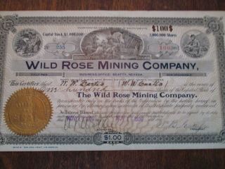1906 Wild Rose Mining Company Stock Certificate - Inyo County California