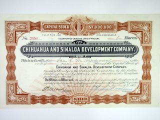 Mexico.  Chihuahua And Sinaloa Development Co.  1906 I.  U Stock 1 Shr Xf