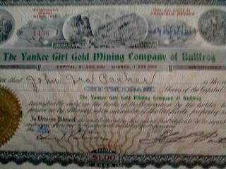 Early 1900 ' s Yankee Girl Gold Mining Co.  of Bullfrog Nevada Stock Certificate 2