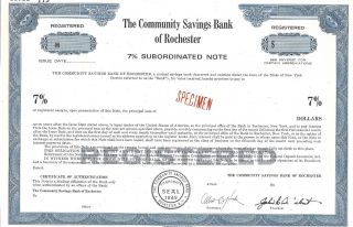 The Community Savings Bank Of Rochester.  Abn " Specimen " Subordinated Note