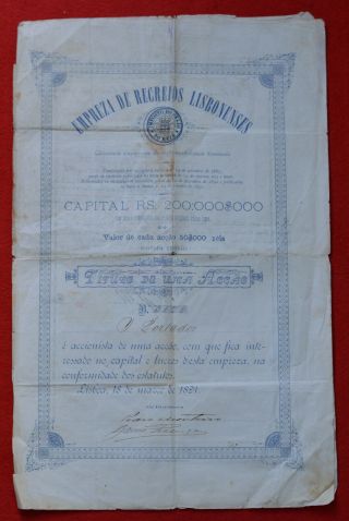 ☆ Portugal ☆ Empreza De Recreios Lisbonense ☆ 1891 Share Certificate