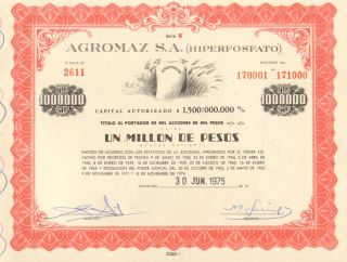 Agromax 1975 Montevideo Uruguay 1 Million Pesos Old Bond Certificate