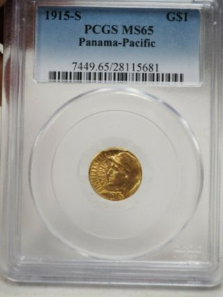 1915 - S Pcgs Ms65 Panama Pacific $1.  00 Gold Commemorative 5681
