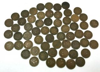 60 Coins U.  S.  Indian Head One Cent 1c - Mixed Dates - 1800s 1900s