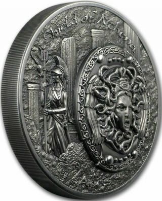 2018 2 Oz Silver $10 Shield Of Athena Aegis Mythology Ultra High Relief Coins.