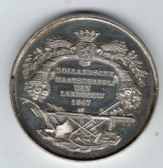 1847 Dutch Silver Award Medal For The Holland Agricultural Society Awarded 1900