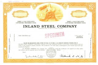 Inland Steel Company.  Specimen.  Stock Certificate