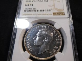 Y54 Canada 1952 Silver Dollar Ngc Ms - 63