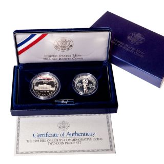 1993 Bill Of Rights Silver Commemorative 2 Coin Set
