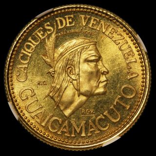 1957 Venezuela 20 Bolivares Guaicamacuto Gold Coin - Ngc Ms 66 - X Mb93 Top Pop