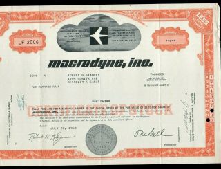 Specimen - Macrodyne Industries,  Inc.  Stock Certificate