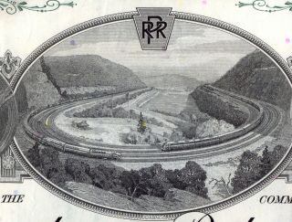Pennsylvania Railroad Company 2 Color Stock Certificate Set Horseshoe Curve