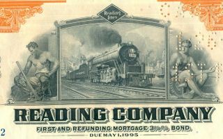 1945 Reading Company Bond Stock Certificate Railroad Monopoly