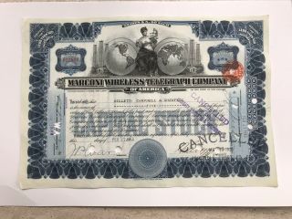 1913 Marconi Wireless Telegraph Company Stock Certificate