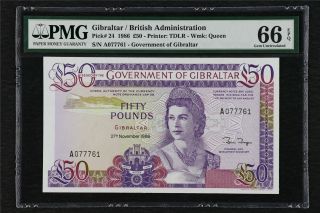 1986 Gibraltar / British Administration 50 Pound Pick 24 Pmg 66 Epq Gem Unc