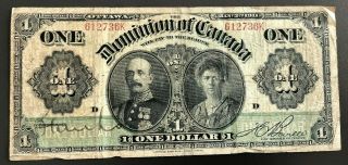 1911 The Dominion Of Canada $1 Dollar Bank Note 612736k Green Line Series