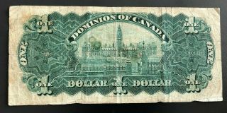 1911 The Dominion of Canada $1 Dollar Bank Note 612736K Green Line Series 2
