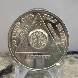 Year 1 - 30.  999 Silver Aa Alcoholics Anonymous Medallion Sobriety Chip Coin