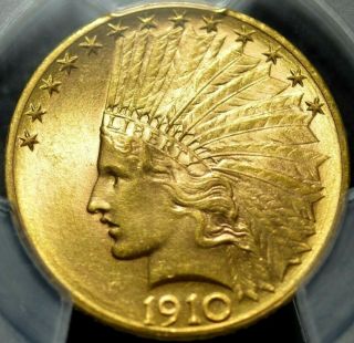 1910 - D $10.  00 Gold Indian Pcgs Ms 63