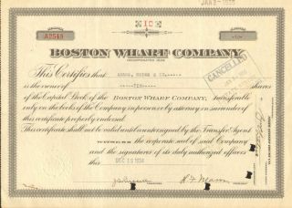 Boston Wharf Company Massachusetts Stock Certificate