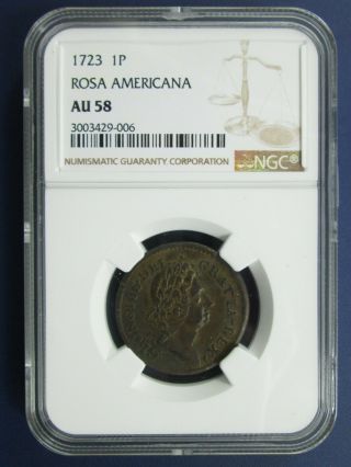 1723 Rosa Americana Penny 1p - Certified Ngc Au58