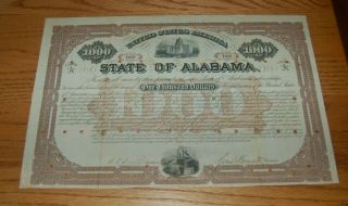 State Of Alabama $1000 Bond,  Cc,  Folds,  July 1st,  1876
