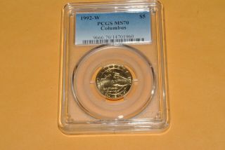 1992 - W Columbus $5 Gold Pcgs Ms - 70 Perfect Coin