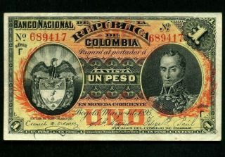 Colombia:p - 234,  1 Peso,  1895 Bolivar Ef