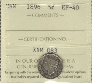 1896 Five Cents Silver Iccs Graded Ef - 40 Toned Victoria 5¢