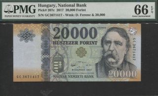 Tt Pk 207c 2017 Hungary 20000 Forint Pmg 66q Highest Denom For This Series & Yr