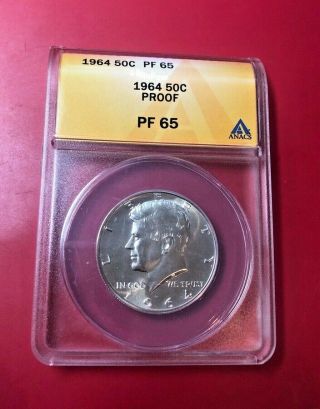 1964 Anacs Proof 65 Silver Kennedy Half Dollar,  Pf 65 Silver.  50 Cent Coin