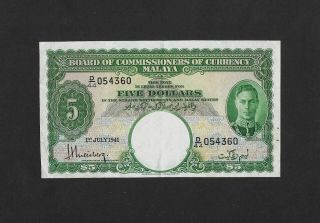 Ef 5 Dollars 1941 Malaya & British Borneo England Singapore Straits Brunei