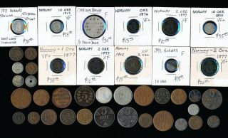 41 Old Norway Coins (1799 - 1957) Many Collectibles See Pictures