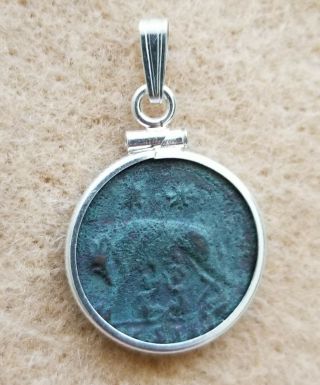 Constantine The Great Coin She Wolf Romulus & Remus 925 Silver Pendant