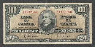 1937 $100.  00 Bc - 27b F - Vf Scarce Bank Of Canada Old One Hundred Dollars