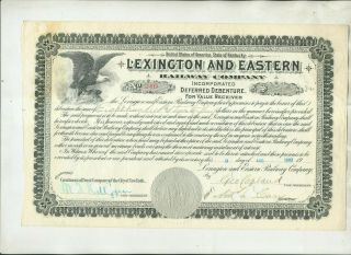 1909 Lexington & Eastern Railway Co Deferred Debenture Certificate